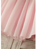 Pink Chiffon Puff Sleeves Knee Length Flower Girl Dress